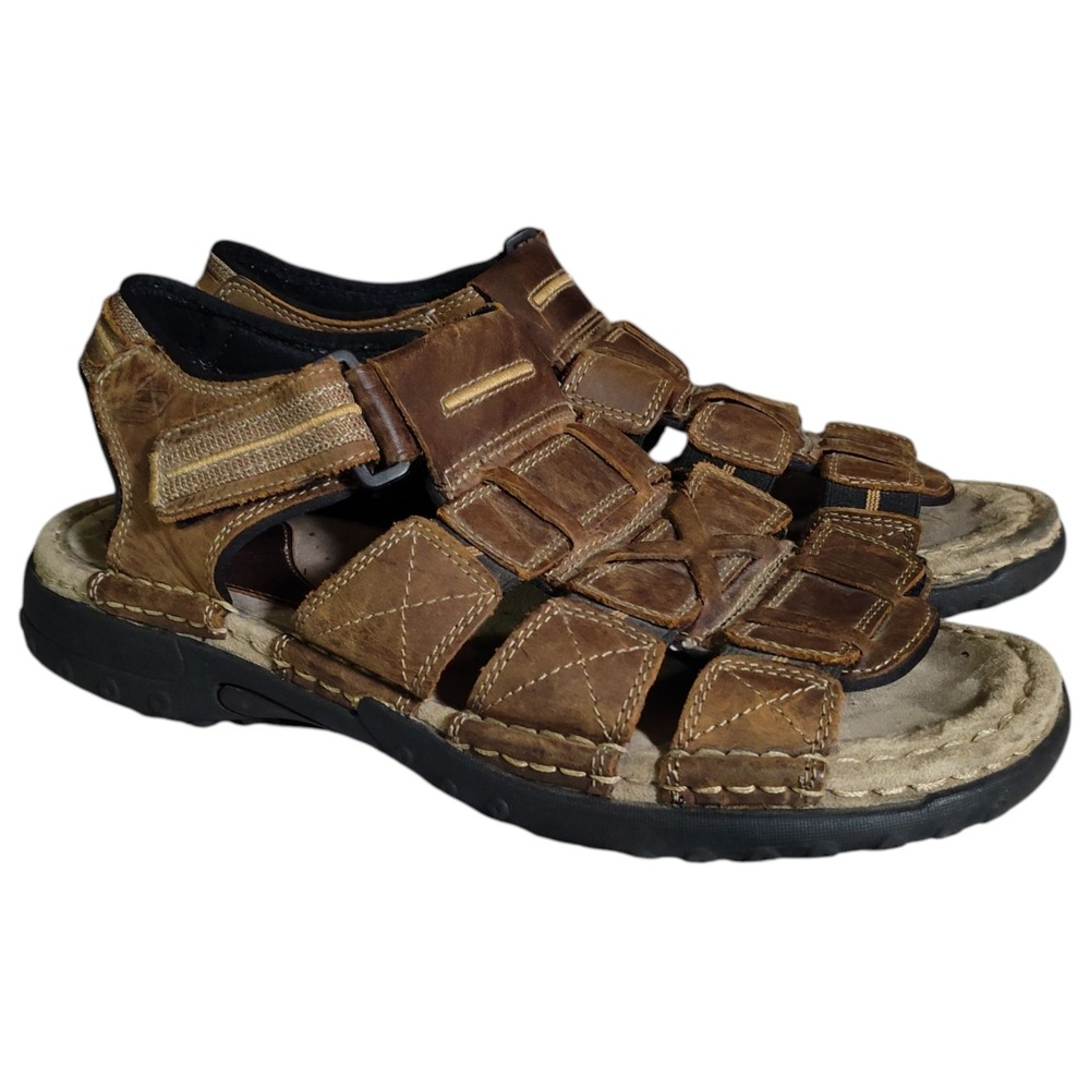 Vtg Skechers Fisherman Sandals Men's Size 11 Y2K Platform Brown Leather Chunky
